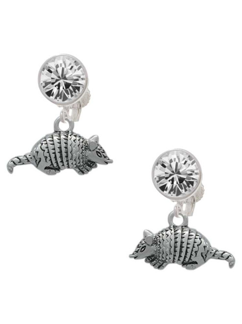 Silver Plated Small Armadillo - Crystal Clip on Earrings: Color Choice - Red, Green, Blue, Purple, Pink, Clear, Black