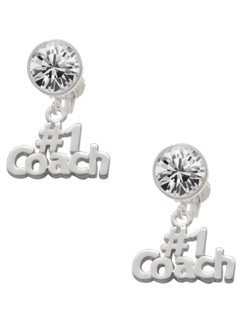 Silver Plated #1 Coach - Crystal Clip on Earrings: Color Choice - Red, Green, Blue, Purple, Pink, Clear, Black