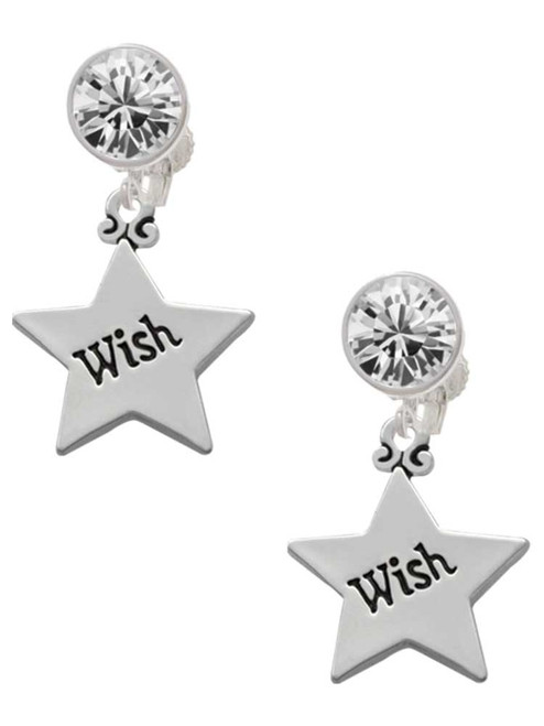 Silver Plated Wish Star - Crystal Clip on Earrings: Color Choice - Red, Green, Blue, Purple, Pink, Clear, Black