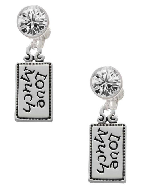 Silver Plated Love Much - Crystal Clip on Earrings: Color Choice - Red, Green, Blue, Purple, Pink, Clear, Black