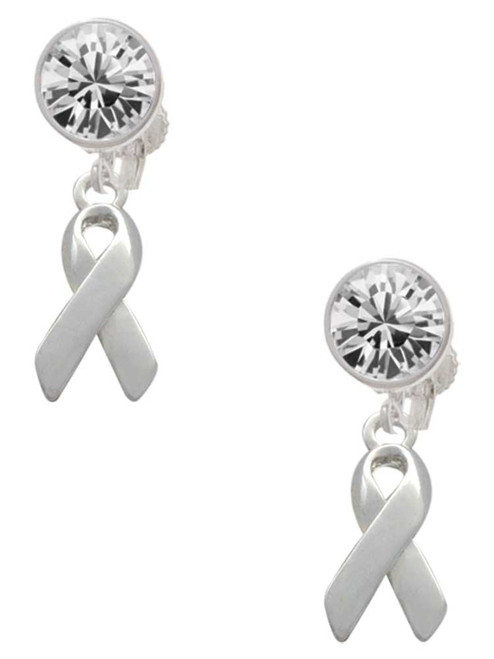 Silver Plated Ribbon - Crystal Clip on Earrings: Color Choice - Red, Green, Blue, Purple, Pink, Clear, Black
