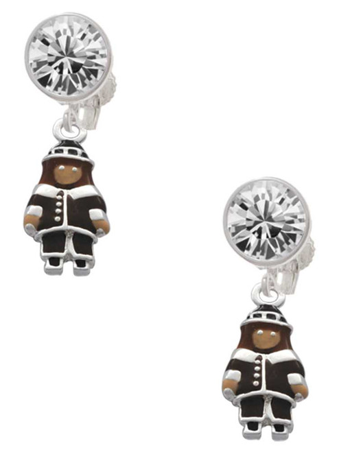 Silver Plated Enamel Pilgrim - Crystal Clip on Earrings: Color Choice - Red, Green, Blue, Purple, Pink, Clear, Black