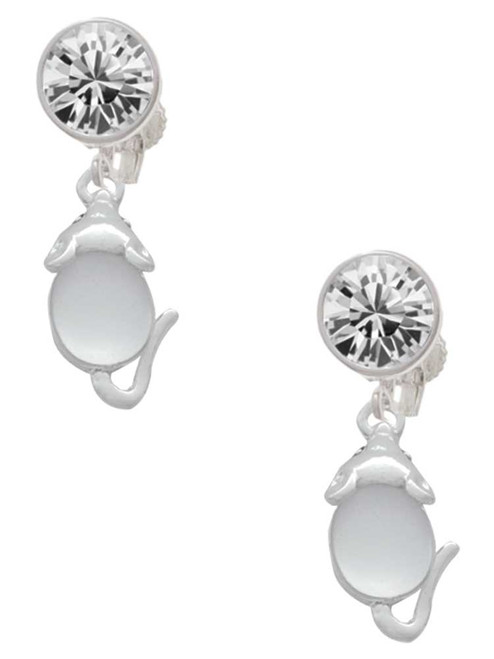 Silver Plated Mouse with Clear Resin Body - Crystal Clip on Earrings: Color Choice - Red, Green, Blue, Purple, Pink, Clear, Black