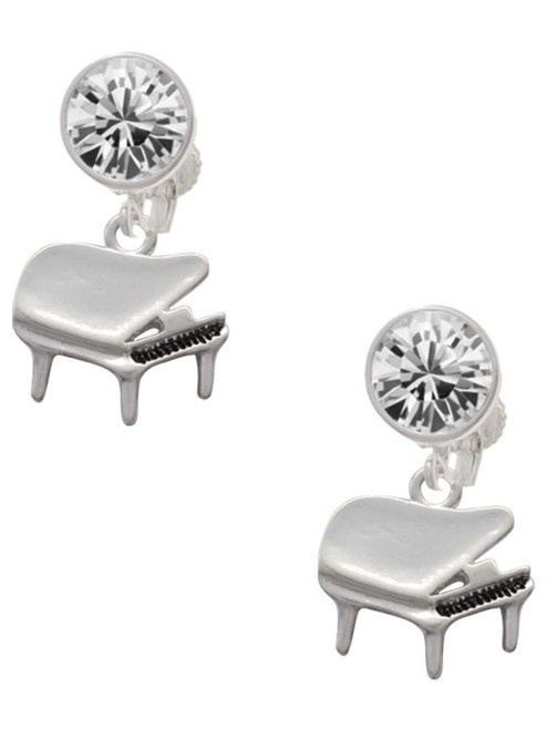 Silver Plated Piano - Crystal Clip on Earrings: Color Choice - Red, Green, Blue, Purple, Pink, Clear, Black