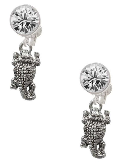 Silver Plated Horn Toad - Crystal Clip on Earrings: Color Choice - Red, Green, Blue, Purple, Pink, Clear, Black