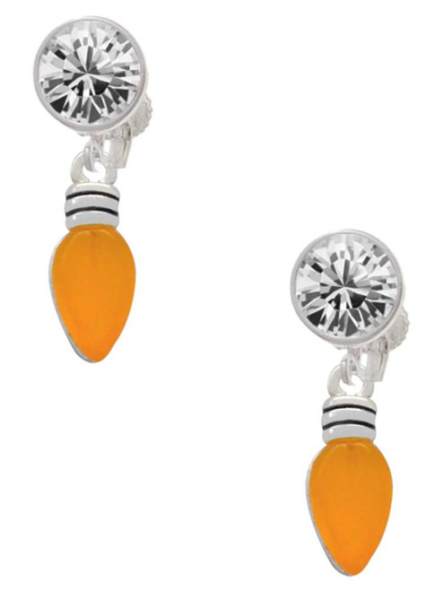 Silver Plated Christmas Lights - Hot Orange Resin - Crystal Clip on Earrings: Color Choice - Red, Green, Blue, Purple, Pink, Clear, Black