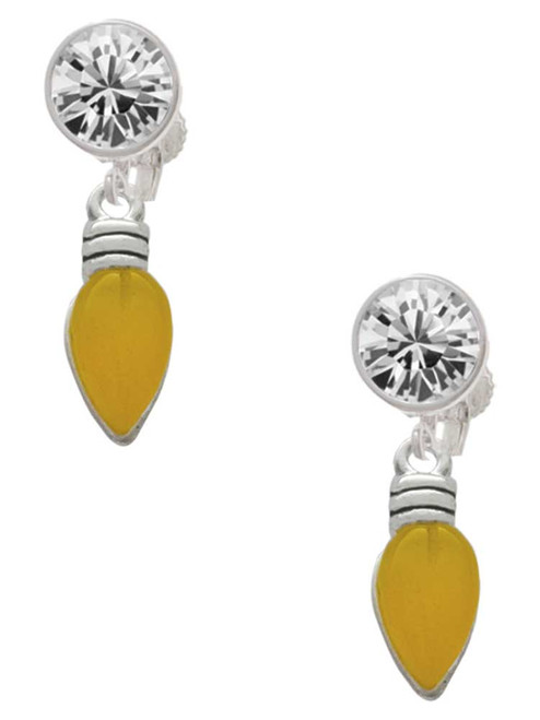 Silver Plated Christmas Lights - Hot Yellow Resin - Crystal Clip on Earrings: Color Choice - Red, Green, Blue, Purple, Pink, Clear, Black