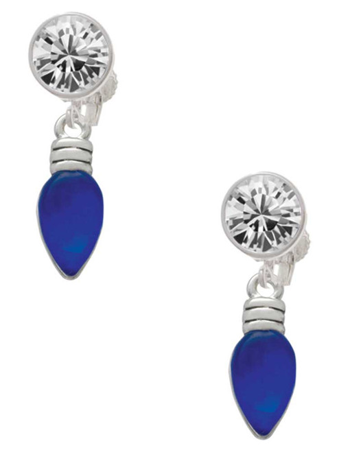 Silver Plated Christmas Lights - Blue Resin - Crystal Clip on Earrings: Color Choice - Red, Green, Blue, Purple, Pink, Clear, Black