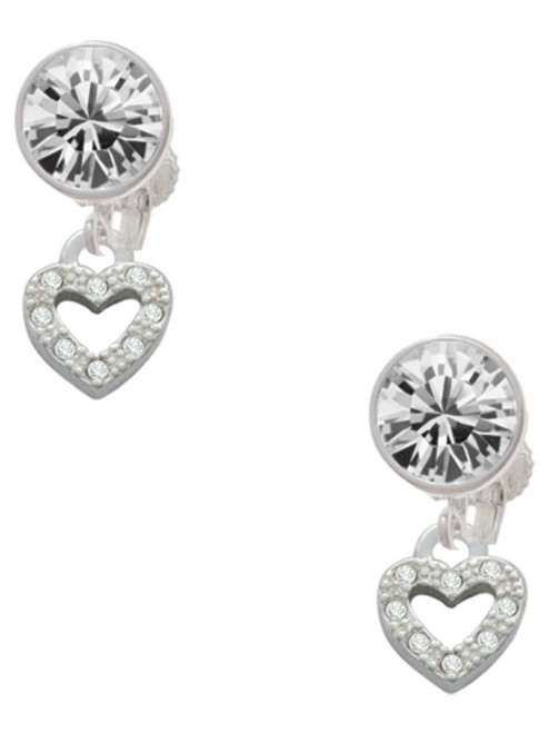 Silver Plated Mini Clear Crystal Heart - Crystal Clip on Earrings: Color Choice - Red, Green, Blue, Purple, Pink, Clear, Black