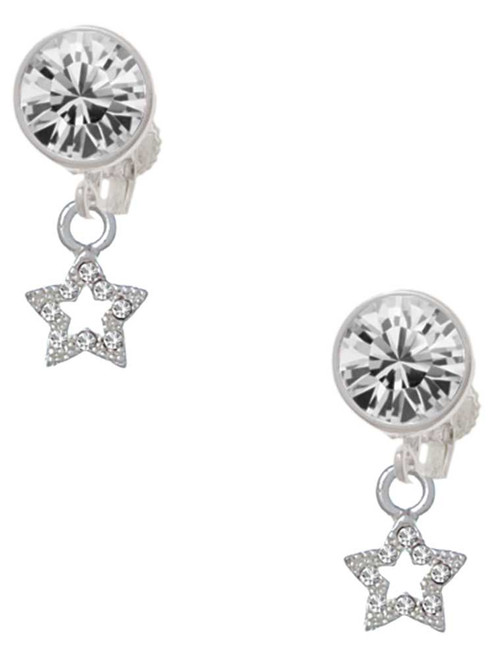 Silver Plated Mini Clear Crystal Star - Crystal Clip on Earrings: Color Choice - Red, Green, Blue, Purple, Pink, Clear, Black