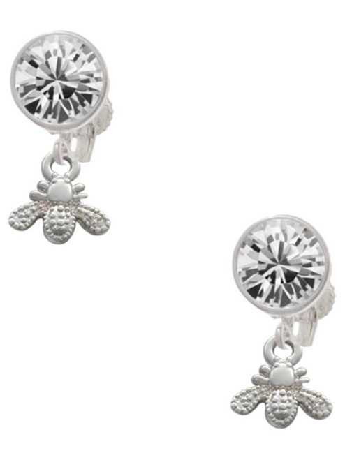 Silver Plated Mini Bee - Crystal Clip on Earrings: Color Choice - Red, Green, Blue, Purple, Pink, Clear, Black