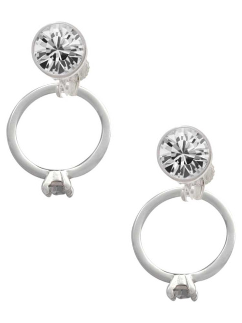 Silver Plated Ring with Crystal - Crystal Clip on Earrings: Color Choice - Red, Green, Blue, Purple, Pink, Clear, Black