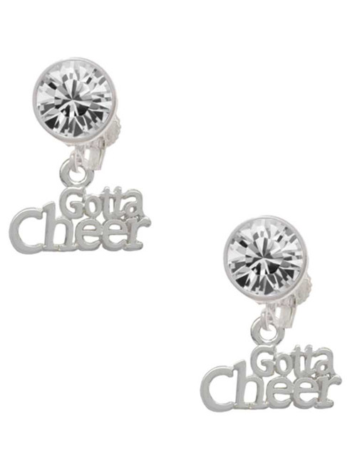 Silver Plated Gotta Cheer - Crystal Clip on Earrings: Color Choice - Red, Green, Blue, Purple, Pink, Clear, Black