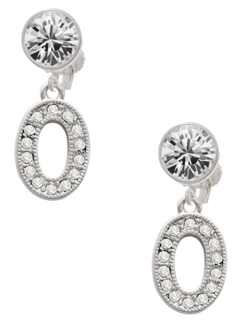 Silver Plated Crystal Initial - O - Crystal Clip on Earrings: Color Choice - Red, Green, Blue, Purple, Pink, Clear, Black