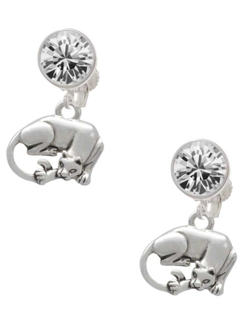 Silver Plated Panther - Crystal Clip on Earrings: Color Choice - Red, Green, Blue, Purple, Pink, Clear, Black