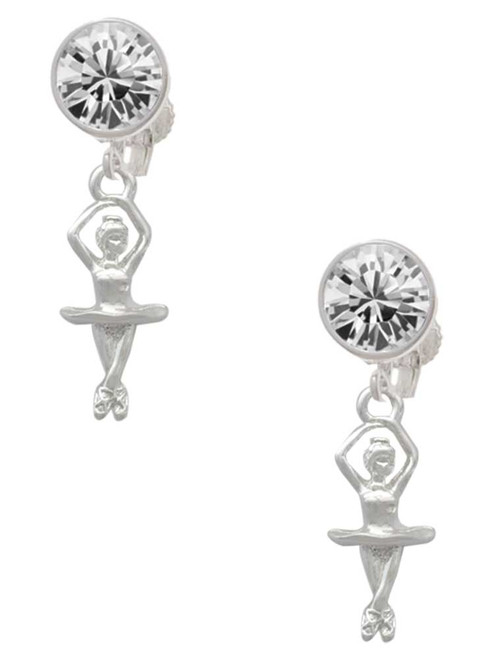 Silver Plated 3-D Ballerina - Crystal Clip on Earrings: Color Choice - Red, Green, Blue, Purple, Pink, Clear, Black