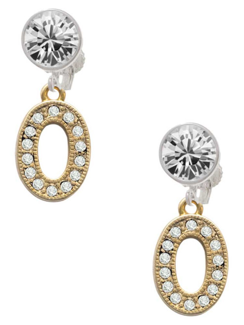 Gold-tone Crystal Initial - O - Crystal Clip on Earrings: Color Choice - Red, Green, Blue, Purple, Pink, Clear, Black