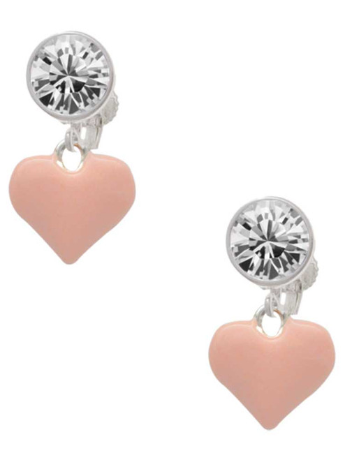 Silver Plated 3-D Pink Puffy Heart - Crystal Clip on Earrings: Color Choice - Red, Green, Blue, Purple, Pink, Clear, Black