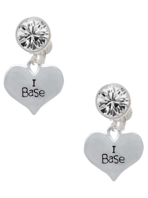 Silver Plated I Base Heart - Crystal Clip on Earrings: Color Choice - Red, Green, Blue, Purple, Pink, Clear, Black