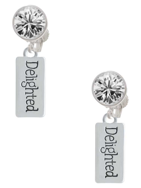 Silver Plated Delighted Rectangle - Crystal Clip on Earrings: Color Choice - Red, Green, Blue, Purple, Pink, Clear, Black
