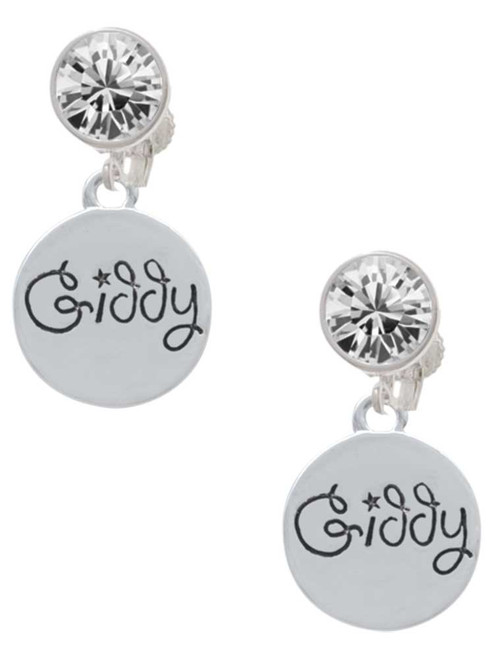 Silver Plated Giddy Circle - Crystal Clip on Earrings: Color Choice - Red, Green, Blue, Purple, Pink, Clear, Black