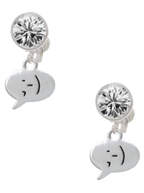 Silver Plated Emoticon :- ) - Winking - Crystal Clip on Earrings: Color Choice - Red, Green, Blue, Purple, Pink, Clear, Black