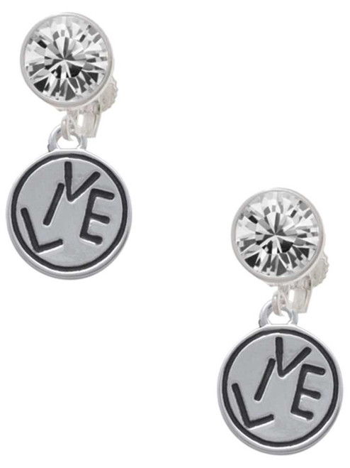 Silver Plated Live in Circle - Crystal Clip on Earrings: Color Choice - Red, Green, Blue, Purple, Pink, Clear, Black