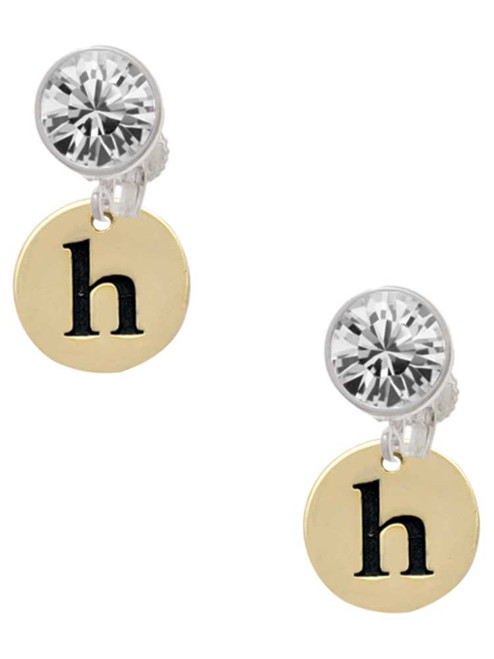 Gold-tone Disc 1/2'' Initial - h - Crystal Clip on Earrings: Color Choice - Red, Green, Blue, Purple, Pink, Clear, Black