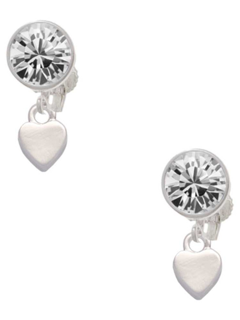 Silver Plated Mini Smooth Heart - Crystal Clip on Earrings: Color Choice - Red, Green, Blue, Purple, Pink, Clear, Black
