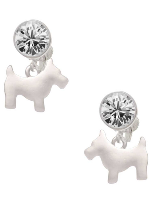 Silver Plated Flat Scottie Dog - Crystal Clip on Earrings: Color Choice - Red, Green, Blue, Purple, Pink, Clear, Black