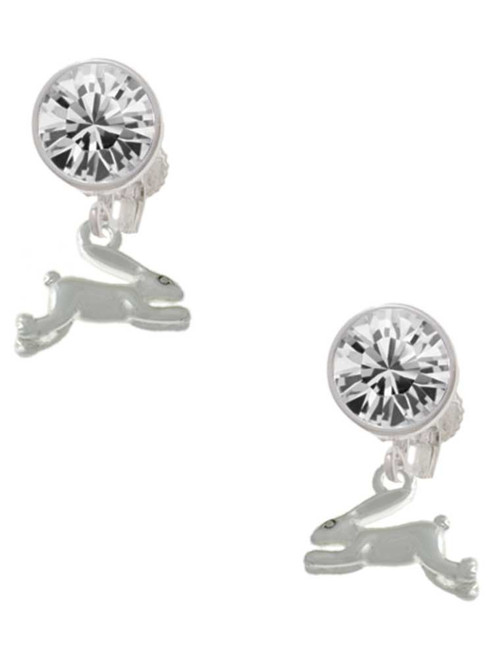 Leaping Rabbit - Crystal Clip on Earrings: Color Choice - Red, Green, Blue, Purple, Pink, Clear, Black