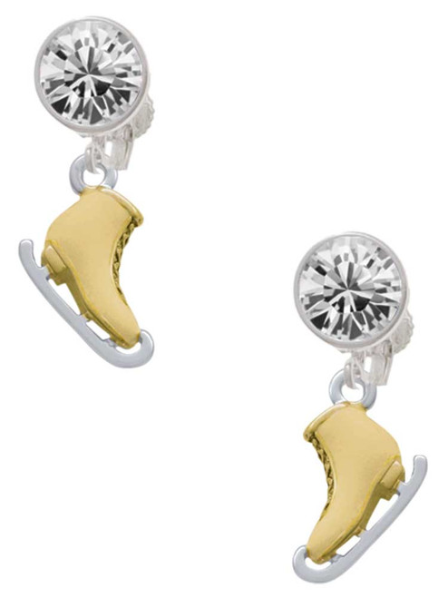 Two-tone 3-D Ice Skate - Crystal Clip on Earrings: Color Choice - Red, Green, Blue, Purple, Pink, Clear, Black