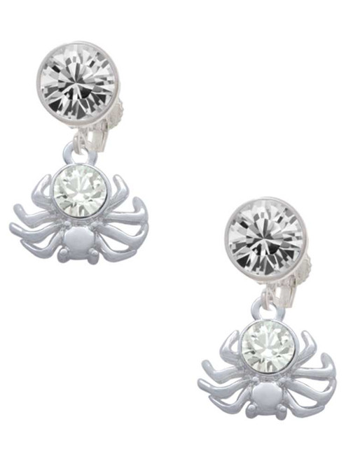 Silver Plated 3-D Clear Crystal Spider - Crystal Clip on Earrings: Color Choice - Red, Green, Blue, Purple, Pink, Clear, Black
