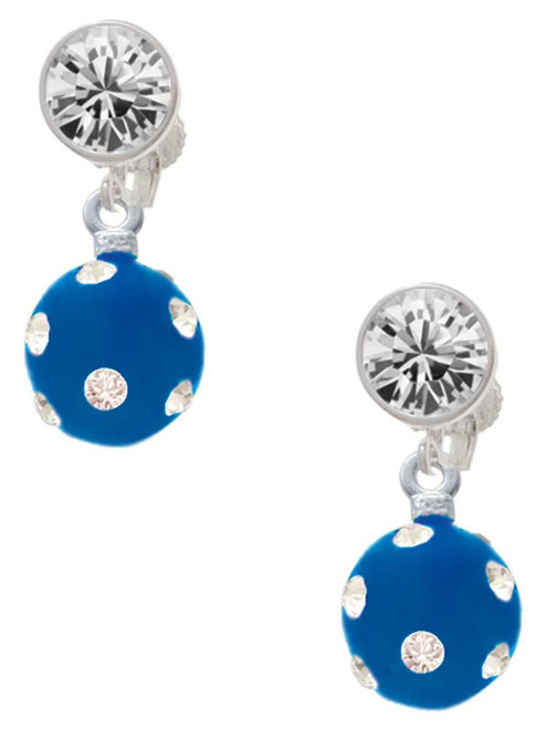 Silver Plated 3-D Frosted Blue Resin Ornament with Crystals - Crystal Clip on Earrings: Color Choice - Red, Green, Blue, Purple, Pink, Clear, Black