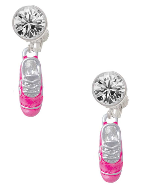 Silver Plated 3-D Hot Pink Running Shoe - Crystal Clip on Earrings: Color Choice - Red, Green, Blue, Purple, Pink, Clear, Black