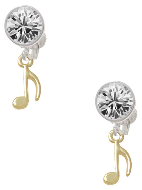 Gold-tone Mini Eighth Note - Crystal Clip on Earrings: Color Choice - Red, Green, Blue, Purple, Pink, Clear, Black