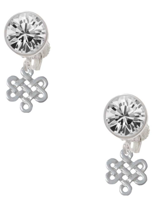 Silver Plated Mini Open Infinity Knot - Crystal Clip on Earrings: Color Choice - Red, Green, Blue, Purple, Pink, Clear, Black
