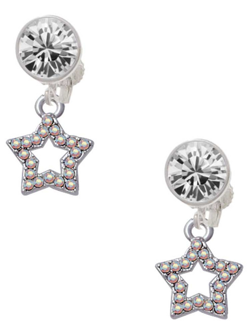 Silver Plated AB Crystal Lucky Star - Crystal Clip on Earrings: Color Choice - Red, Green, Blue, Purple, Pink, Clear, Black