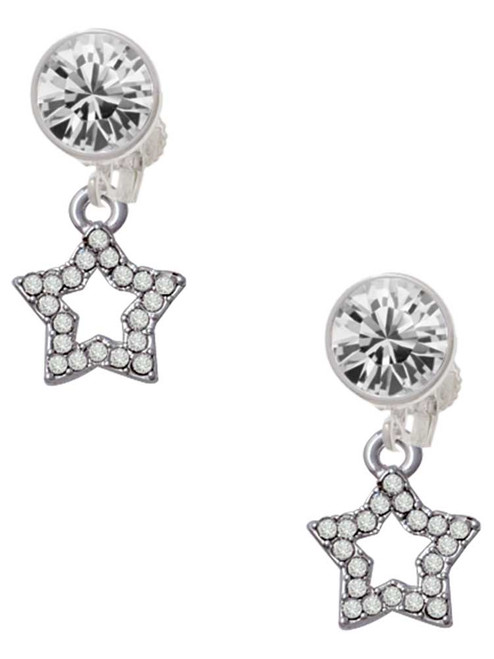 Silver Plated Clear Crystal Lucky Star - Crystal Clip on Earrings: Color Choice - Red, Green, Blue, Purple, Pink, Clear, Black