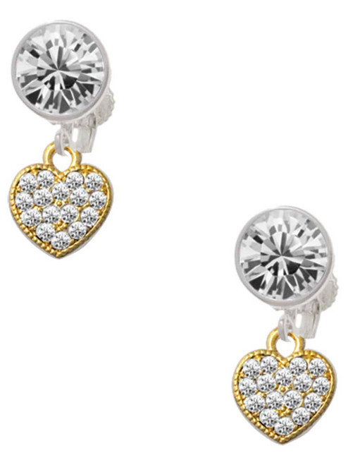 Gold-tone Clear Crystal Heart - Crystal Clip on Earrings: Color Choice - Red, Green, Blue, Purple, Pink, Clear, Black