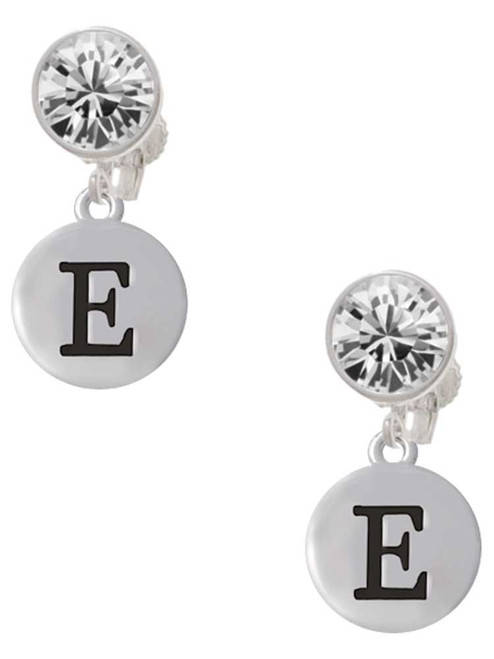 Silver Plated Capital Letter - E - Pebble Disc - Crystal Clip on Earrings: Color Choice - Red, Green, Blue, Purple, Pink, Clear, Black