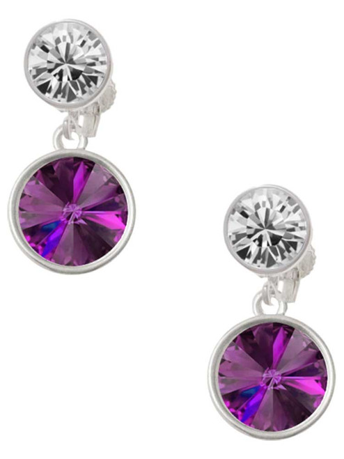 12mm Crystal Rivoli - Purple - Crystal Clip on Earrings: Color Choice - Red, Green, Blue, Purple, Pink, Clear, Black
