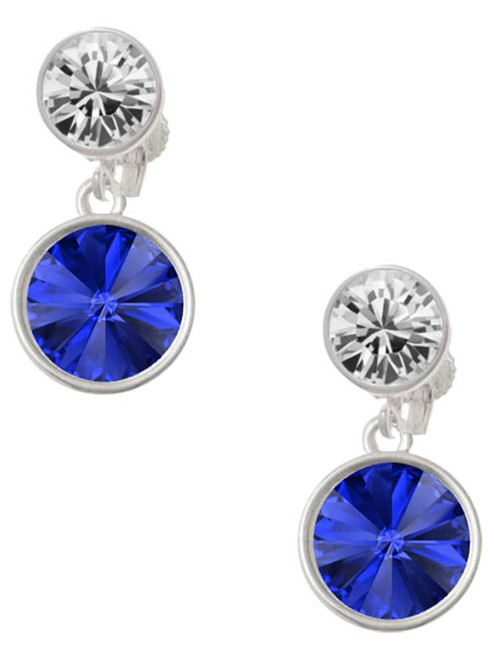 12mm Crystal Rivoli - Blue - Crystal Clip on Earrings: Color Choice - Red, Green, Blue, Purple, Pink, Clear, Black