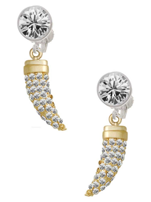 Gold-tone Large Crystal Tooth - Crystal Clip on Earrings: Color Choice - Red, Green, Blue, Purple, Pink, Clear, Black