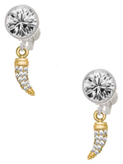 Gold-tone Small Crystal Tooth - Crystal Clip on Earrings: Color Choice - Red, Green, Blue, Purple, Pink, Clear, Black