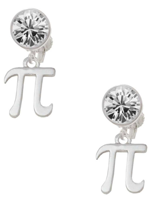 Silver Plated Medium Pi - Crystal Clip on Earrings: Color Choice - Red, Green, Blue, Purple, Pink, Clear, Black