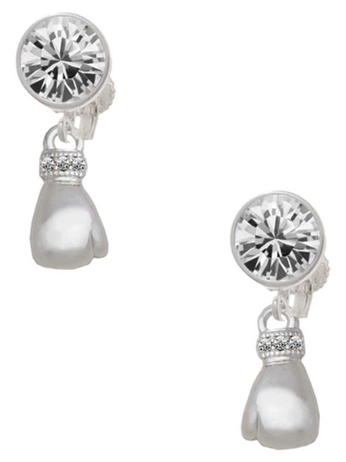 Silver Plated Small Boxing Glove - Crystal Clip on Earrings: Color Choice - Red, Green, Blue, Purple, Pink, Clear, Black