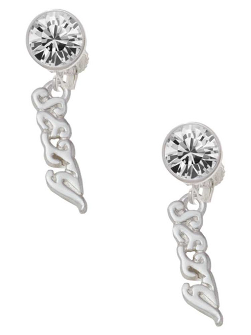 Silver Plated Small Sexy Script - Crystal Clip on Earrings: Color Choice - Red, Green, Blue, Purple, Pink, Clear, Black