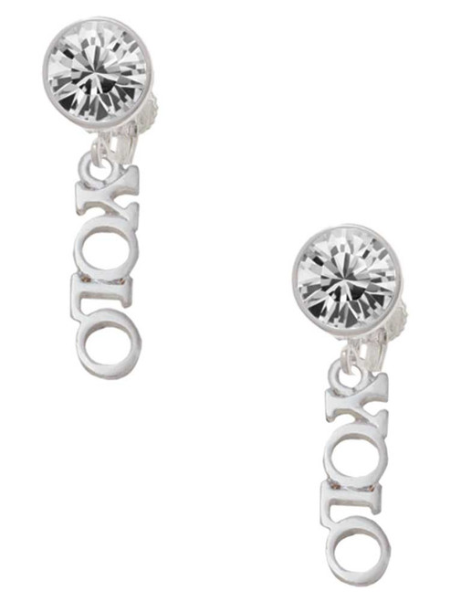 Silver Plated Small YOLO - Crystal Clip on Earrings: Color Choice - Red, Green, Blue, Purple, Pink, Clear, Black