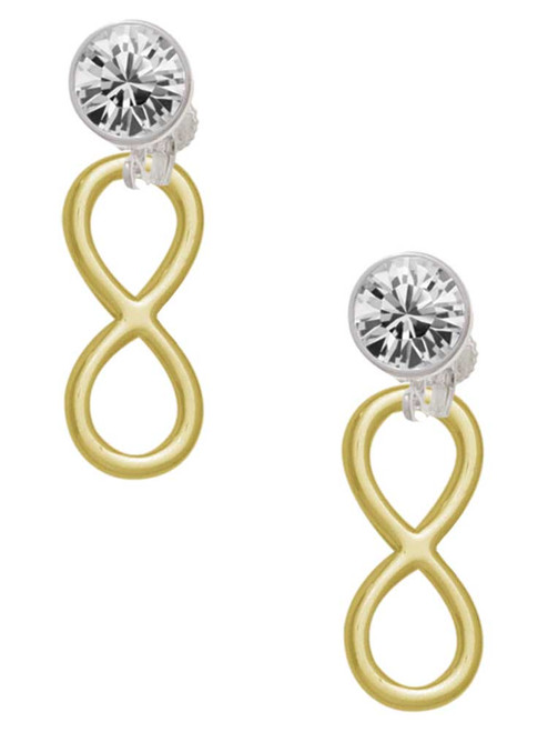 Gold-tone Large Infinity Sign - Crystal Clip on Earrings: Color Choice - Red, Green, Blue, Purple, Pink, Clear, Black
